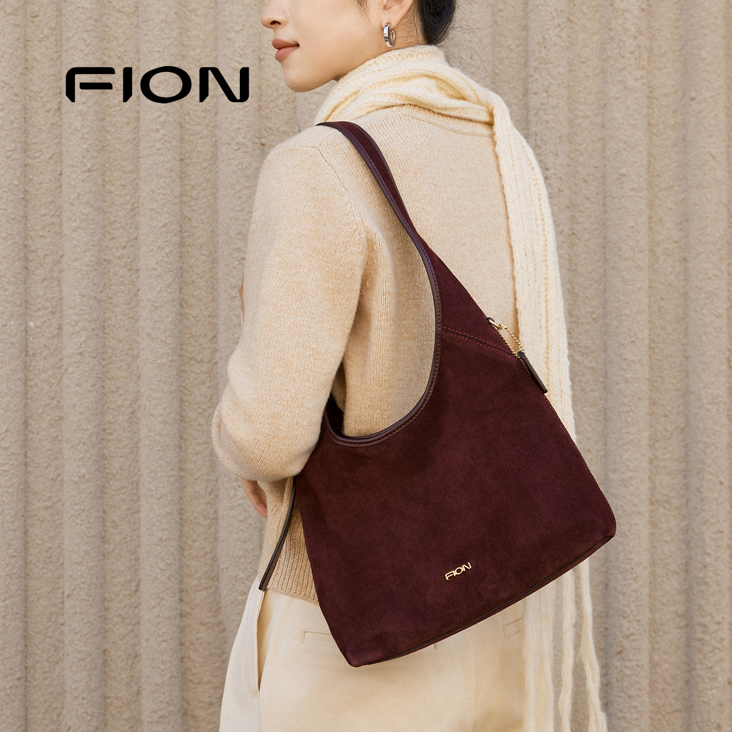 Fion/菲安妮麂皮hobo托特包慵懒女单肩斜挎包,淘宝优惠券,粉丝福利购,淘宝优惠卷