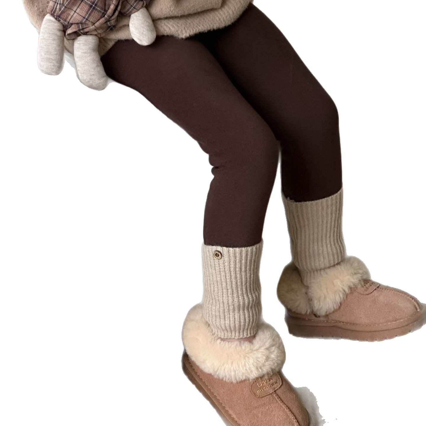 女童冬季新款加绒针织拼接打底裤儿童百搭可拆卸脚口一体绒长裤潮 - 图3