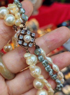 中古vintage西班牙品牌925银镀金珍珠手链