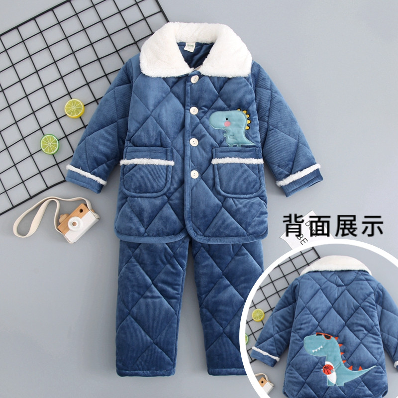 冬季儿童加厚夹棉法兰绒睡衣小男孩女童宝宝珊瑚绒保暖家居服套装,淘宝优惠券,粉丝福利购,淘宝优惠卷