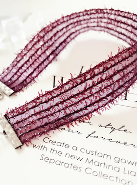 Yolo星球蕾丝花边网纱项链甜美少女镂空枣红锁骨链choker复古宽颈