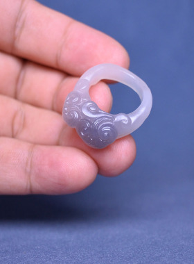 卡17葡萄紫烟紫白玉如意戒指14码