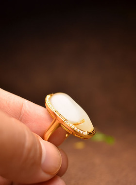 红皮白肉原石玩料18K包金戒指