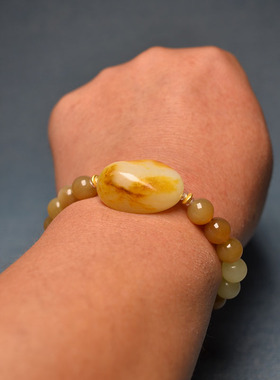 黄皮白玉原籽原石手牌手串配饰