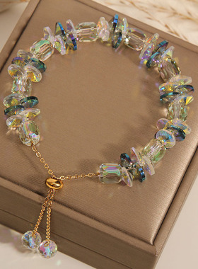 夏季新款水晶串珠手链女小众设计感个性手镯送姐妹闺蜜手环可抽拉