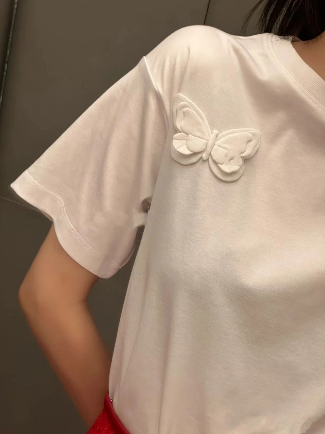 OGARMA2024早春新款重磅高货立体蝴蝶装饰全棉高品质短袖T恤女