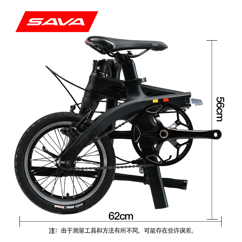 新款SAVA萨瓦碳纤维14寸变速单速折叠自行车单车成人男女式学生车 - 图0