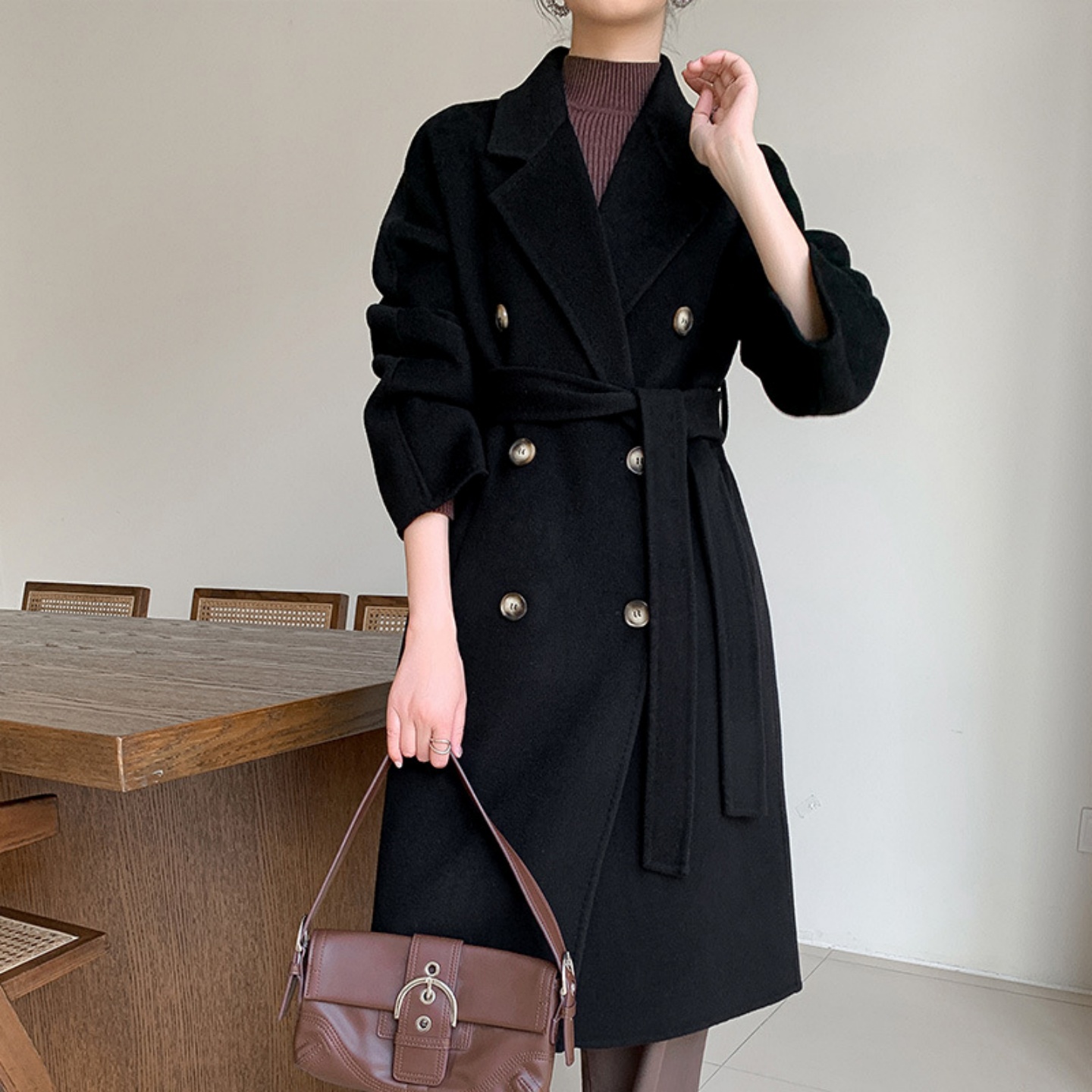 高端M家羊绒大衣女名媛风中长款气质大牌高级感101801秋冬外套 - 图1