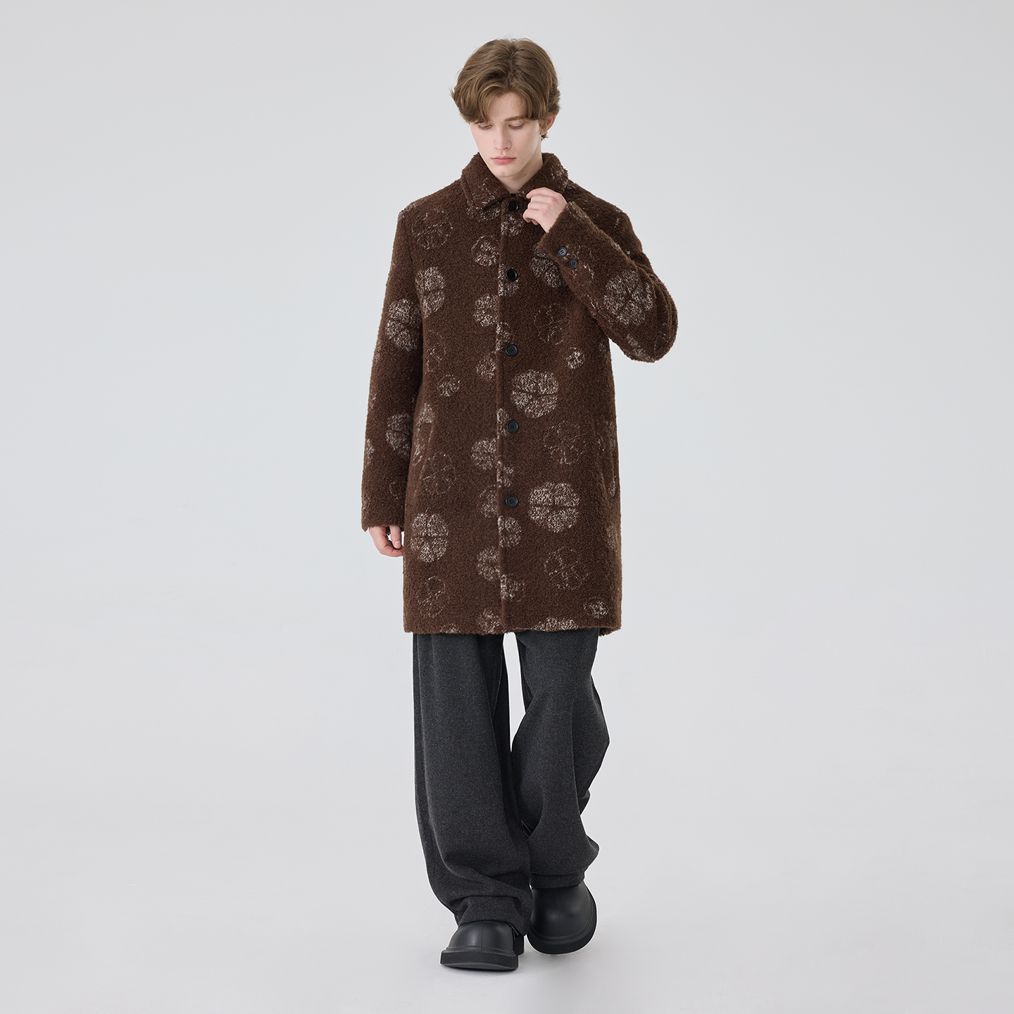 中长款仿羊毛呢子大衣男士冬季宽松翻领中式中长款复古呢大衣外套 - 图1