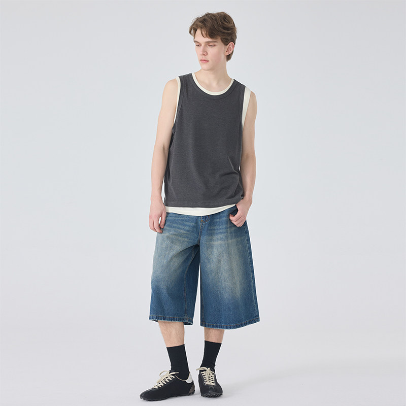 美式复古水洗做旧牛仔裤男士夏季新款宽松直筒阔腿裤休闲七分裤潮,淘宝优惠券,粉丝福利购,淘宝优惠卷