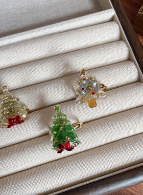 原创手作圣诞树戒指可调节
