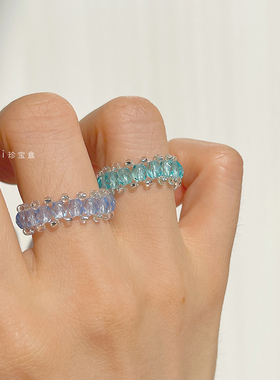 清新透明感琉璃珠海洋风戒指