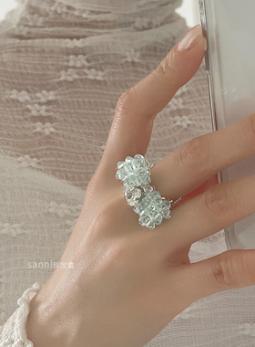 sanni珍宝盒 春天色少女感爱心蝴蝶结戒指 手工串珠自制饰品 均码