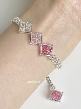 sanni珍宝盒 粉色霞光宝石色调 浪漫梦幻渐变粉红水晶串珠手链