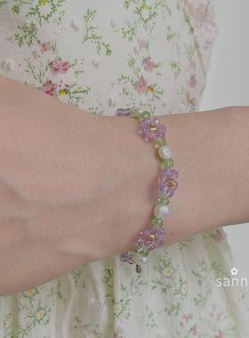 SANNI天然珍珠水晶花朵少女风