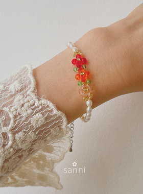 花朵淡水珍珠手链水晶水晶可爱女