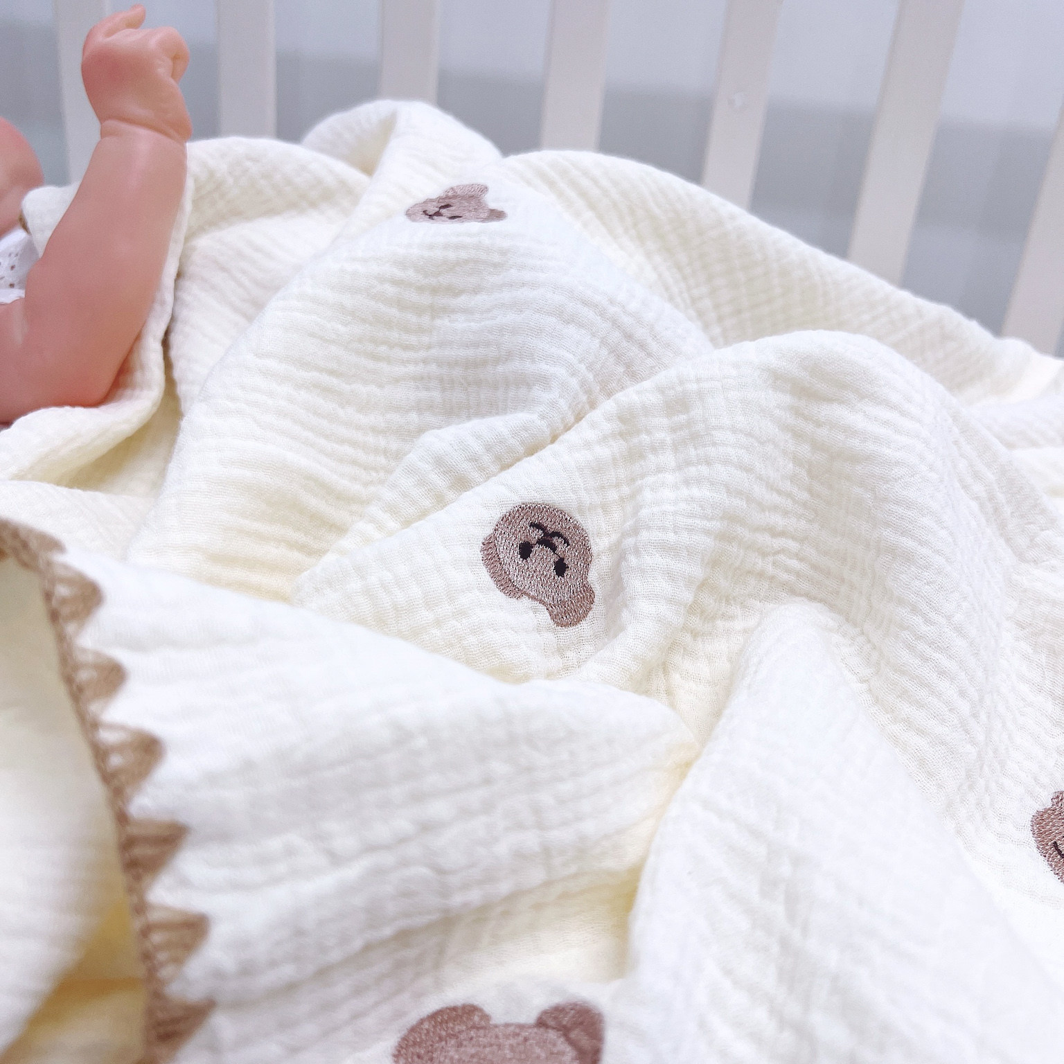 婴儿抱被纯棉新生儿产房包裹巾单纱布刺绣宝宝盖毯初生儿外出包被,淘宝优惠券,粉丝福利购,淘宝优惠卷