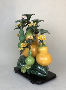 葫芦五福临门陶瓷摆件石湾公仔客厅高档高端装饰品