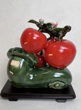 如意苹果柿子陶瓷摆件石湾公仔