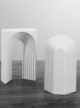 客厅白瓷简约黑白抽象几何摆件