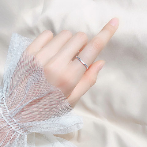 [朝暮几何]小众设计戒指纯银网红简约高级感情侣对戒可调节食指戒