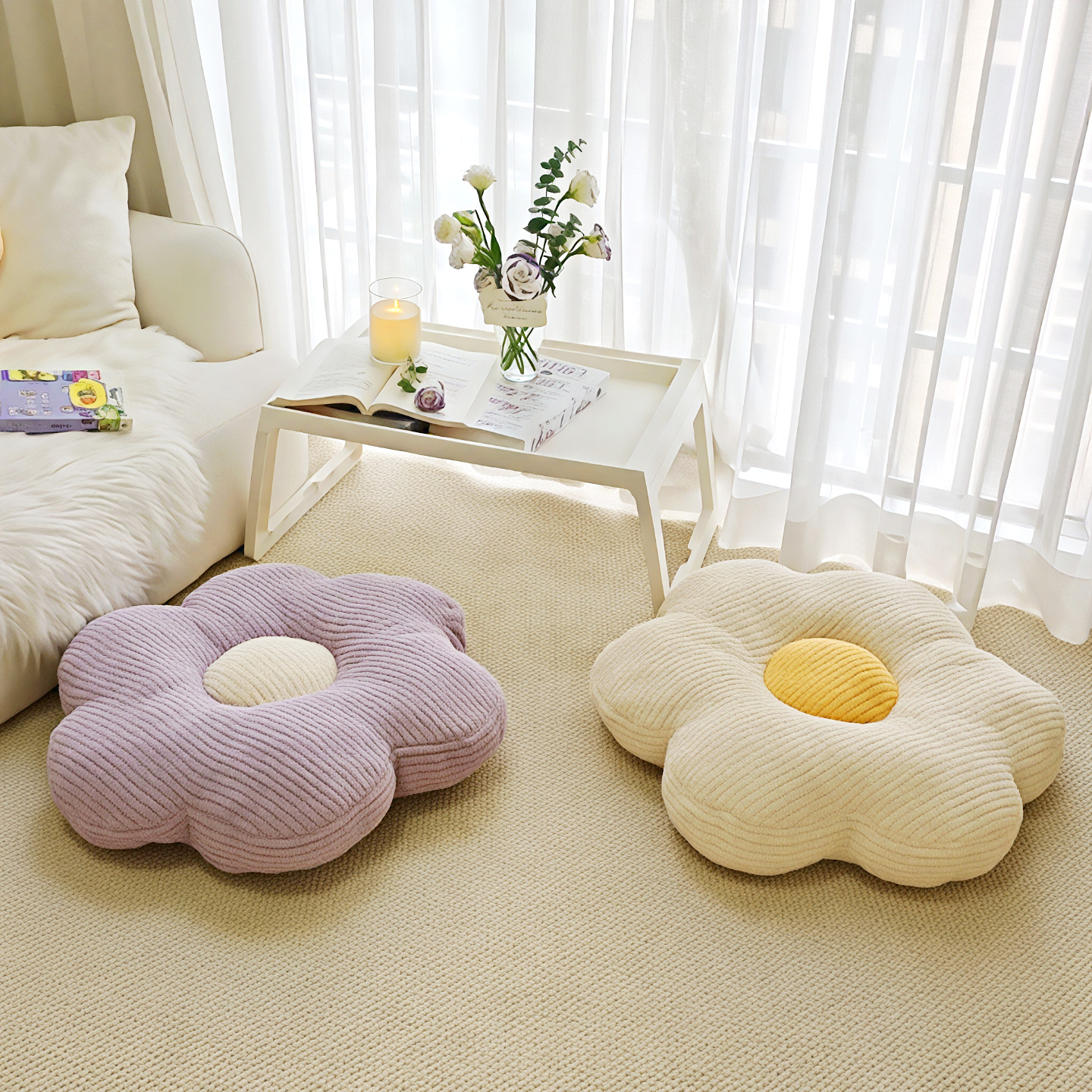 ins风花朵地毯上蒲团坐垫飘窗装饰靠背客厅沙发抱枕靠垫椅子坐垫