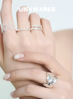 UNAWARES个性简约银色开口戒指