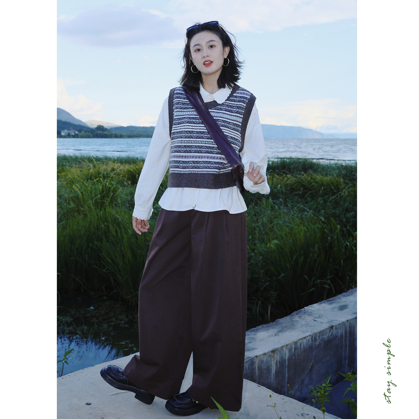 花吉C036费尔岛复古宽松提花圆领无袖针织衫女2025年新款秋马甲 - 图2