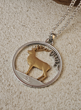 一鹿有你爱尔兰麋鹿硬币镂空吊坠镀24k金纯银项链吊坠情人节礼物