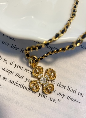 Siaon 新中式重工十字金刚杵挂坠S925银镀18K金项链黑绳毛衣链