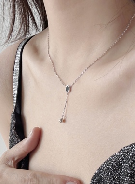 【99元三件】SiaonS925纯银简约百搭圆形黑色吊坠锁骨气质项链