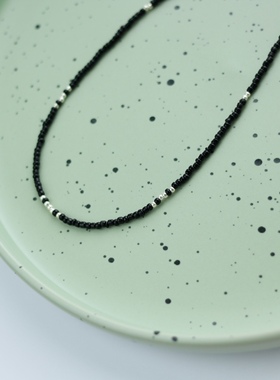 Siaon 多巴胺手工串珠黑色S925银珠项链复古ins韩系博主同款小众