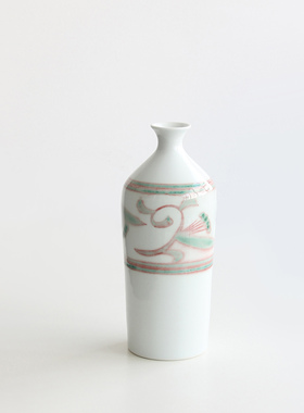 日本有田烧名家手工釉里红草花纹德利型瓷花瓶插花器日式家居摆件