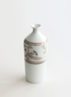 日本有田烧名家手工釉里红草花纹德利型瓷花瓶插花器日式家居摆件