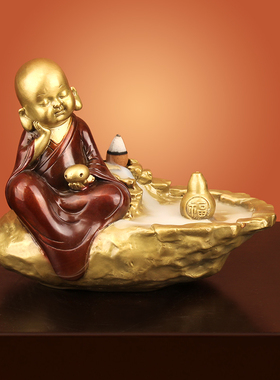 舍得禅意小和尚纯铜茶道倒流香炉