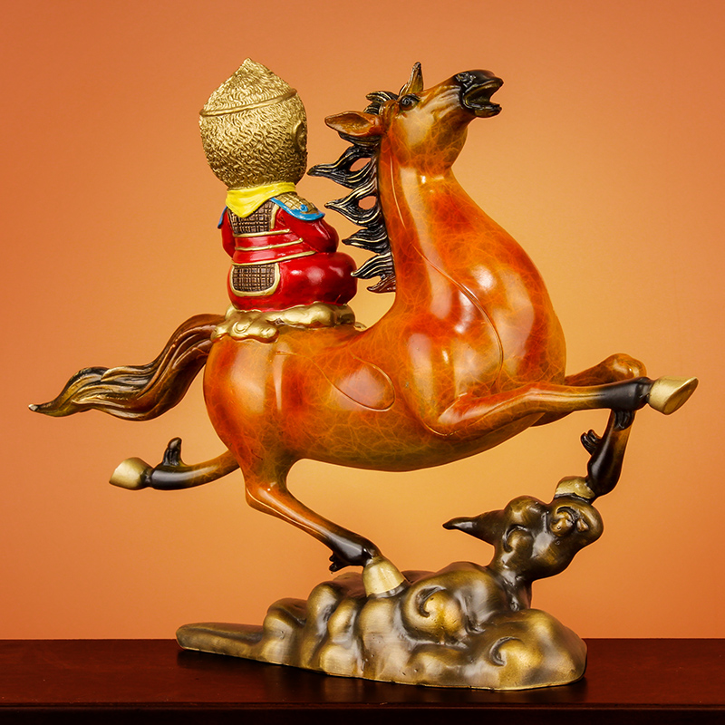 《马上封侯》全铜彩绘马摆件十二生肖铜猴子新中式办公室摆设礼品