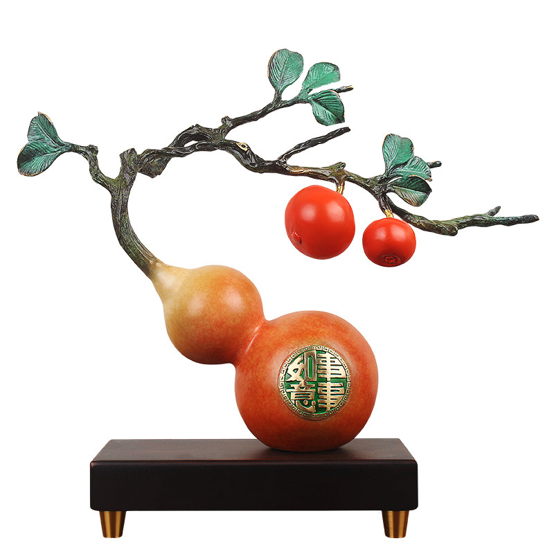 《事事如意》全铜柿柿如意葫芦摆件柿子工艺礼品客厅玄关乔迁装饰
