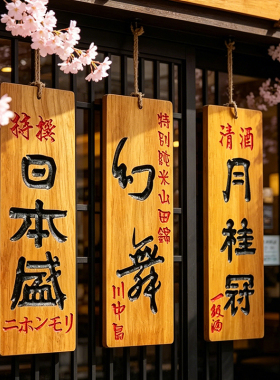 日式和风实木雕刻酒牌定制