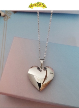 双面钢装相片心形情侣纯色项链