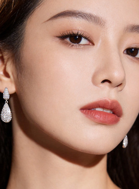 欧美超闪微镶满钻水滴耳钉轻奢氛围感气质耳坠时尚精致名媛耳饰品