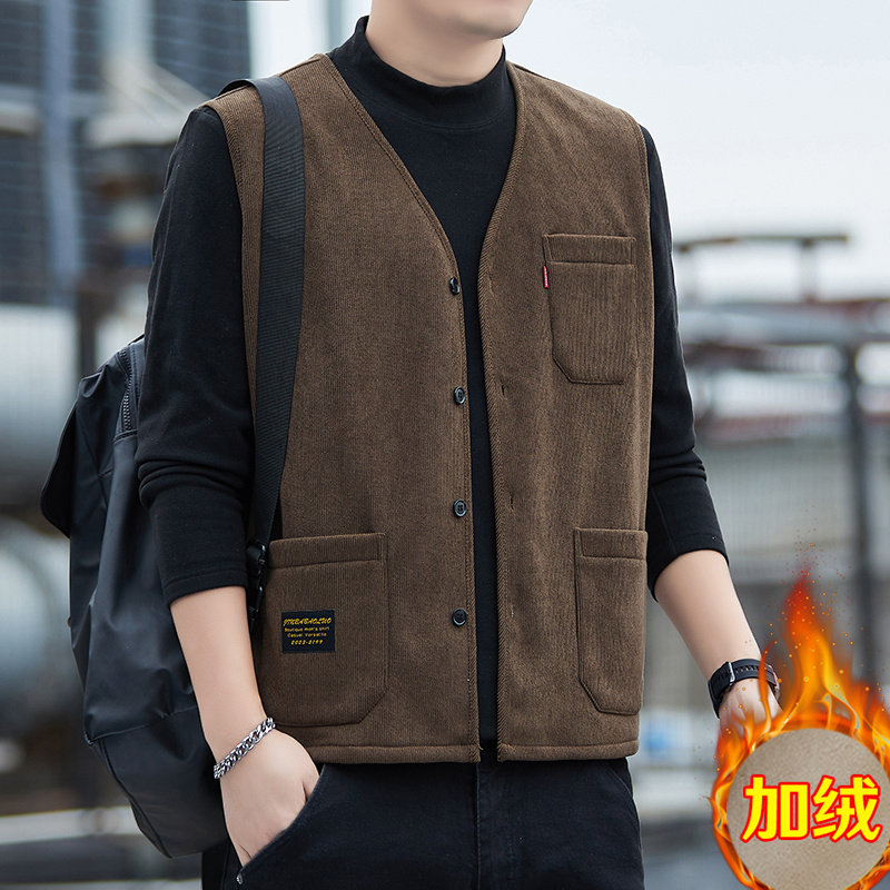秋冬新款男士加绒加厚保暖马甲男士休闲口袋工装坎肩无袖背心外套,淘宝优惠券,粉丝福利购,淘宝优惠卷