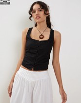 Motel Rocks Womens Clothing UK Direct Mail UFAWN Black Fuchs BUCKLE SHORT VESTS