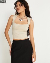 Motel Rocks Womens Clothing UK Straight Mail UO New Pint JINSU Low Collar Short Vest Blouse