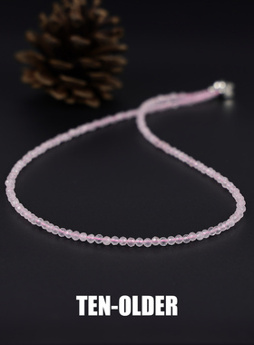 极简原创天然粉晶小米珠磁扣项链