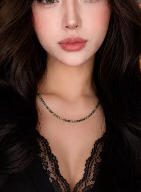 拾年书生 天然红绿宝2mm方糖珠 欧美ins风辣妹细锁骨链