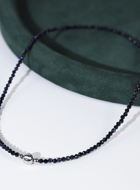 原创蓝砂石项链高级精致小众磁吸扣感应锁骨链闺蜜款马年可叠戴