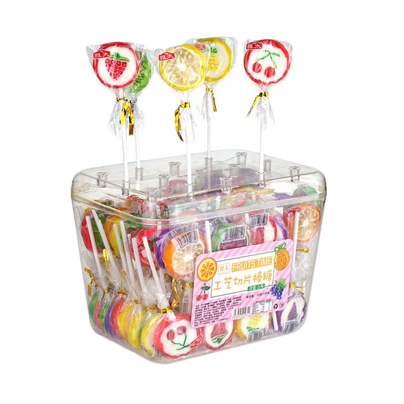水果切片棒棒糖硬糖果儿童零食礼物100支桶装切片荧光棒包邮