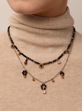 黑玛瑙简约小众设计可调钛钢项链