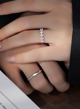 S999纯银为爱加冕戒指情侣款对戒轻奢锆石高级感男送女友生日礼物