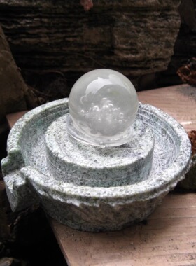 假山庭院天然喷水流水转运石磨球摆件复古怀旧水晶球石材流水装饰
